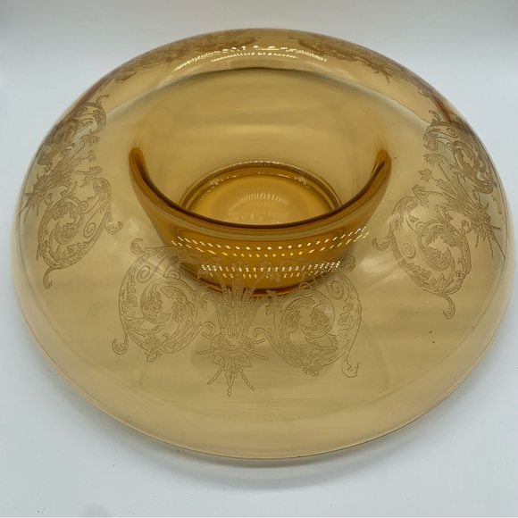 Dining | Sold Vintage 193s Etched Amber Depression Glass Console Bowl ...